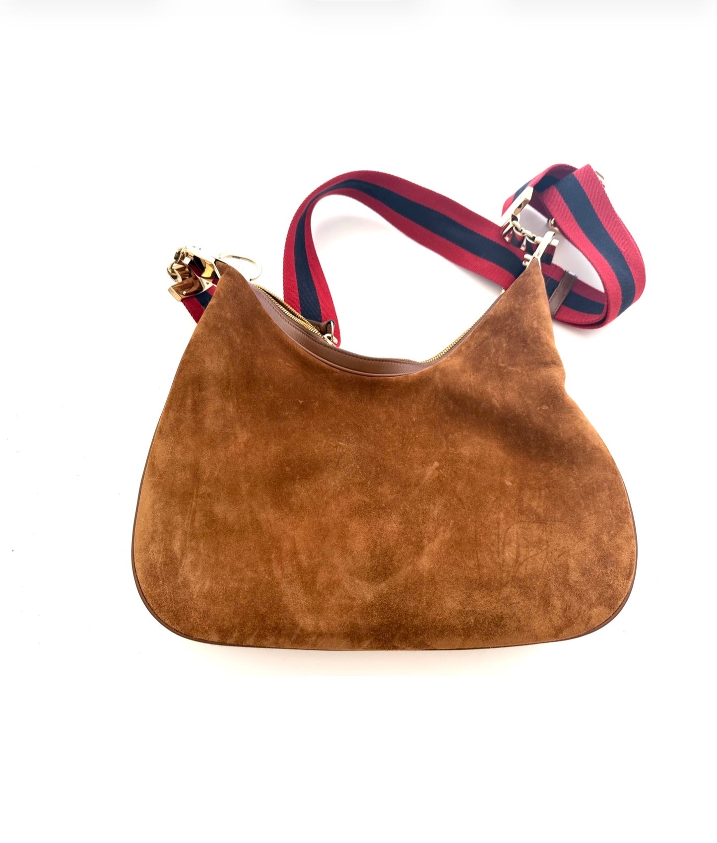 Gucci Suede Web Large Attache Shoulder Bag Brown