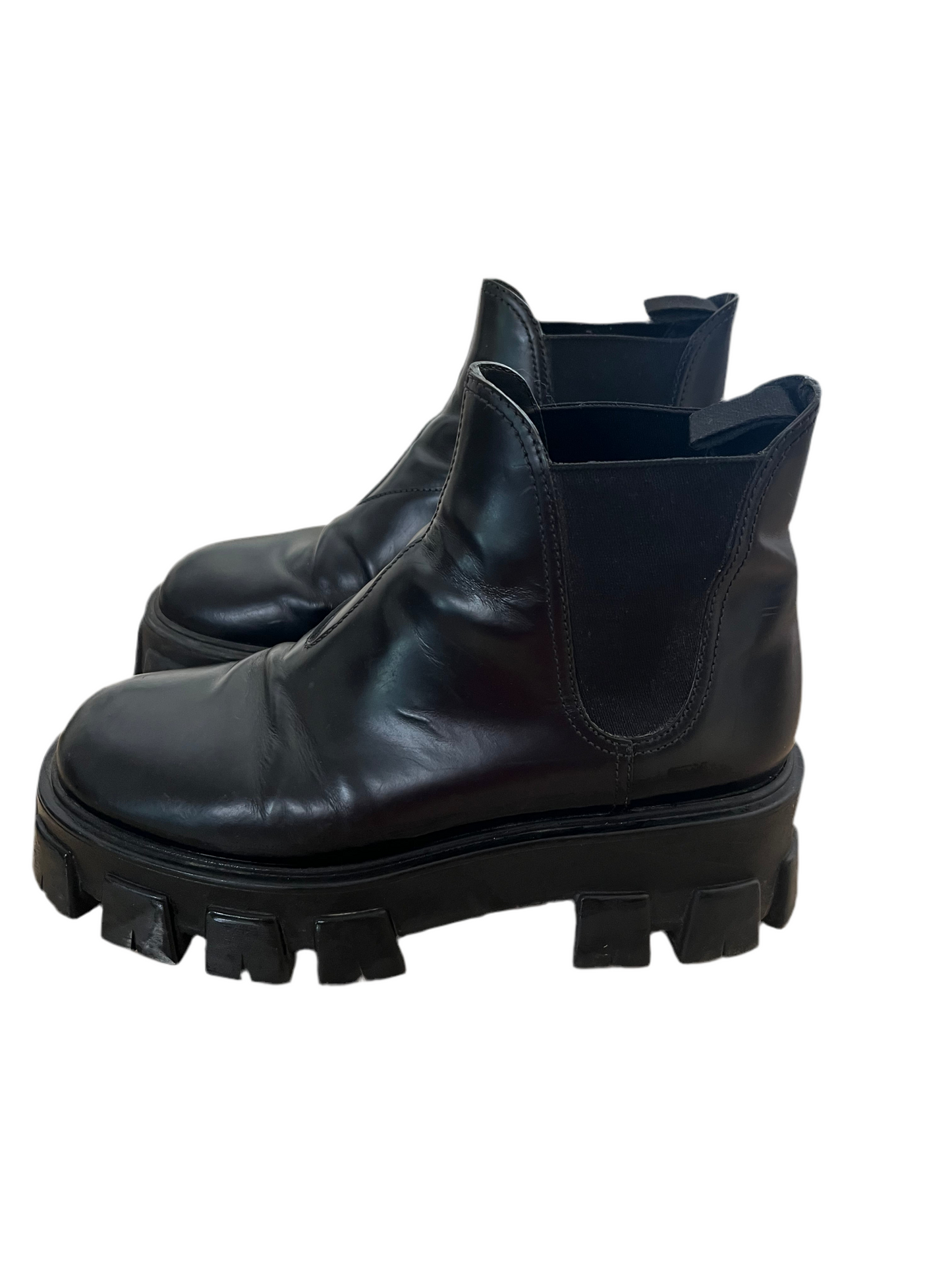 Prada Monolith brushed leather Chelsea Boots, SIZE 8.5