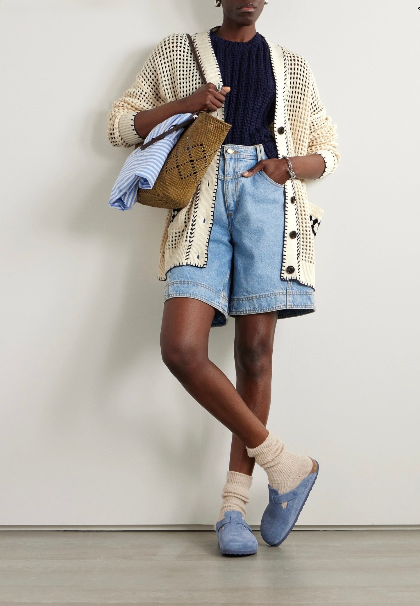 Frame open knit crocheted cardigan, XSMALL