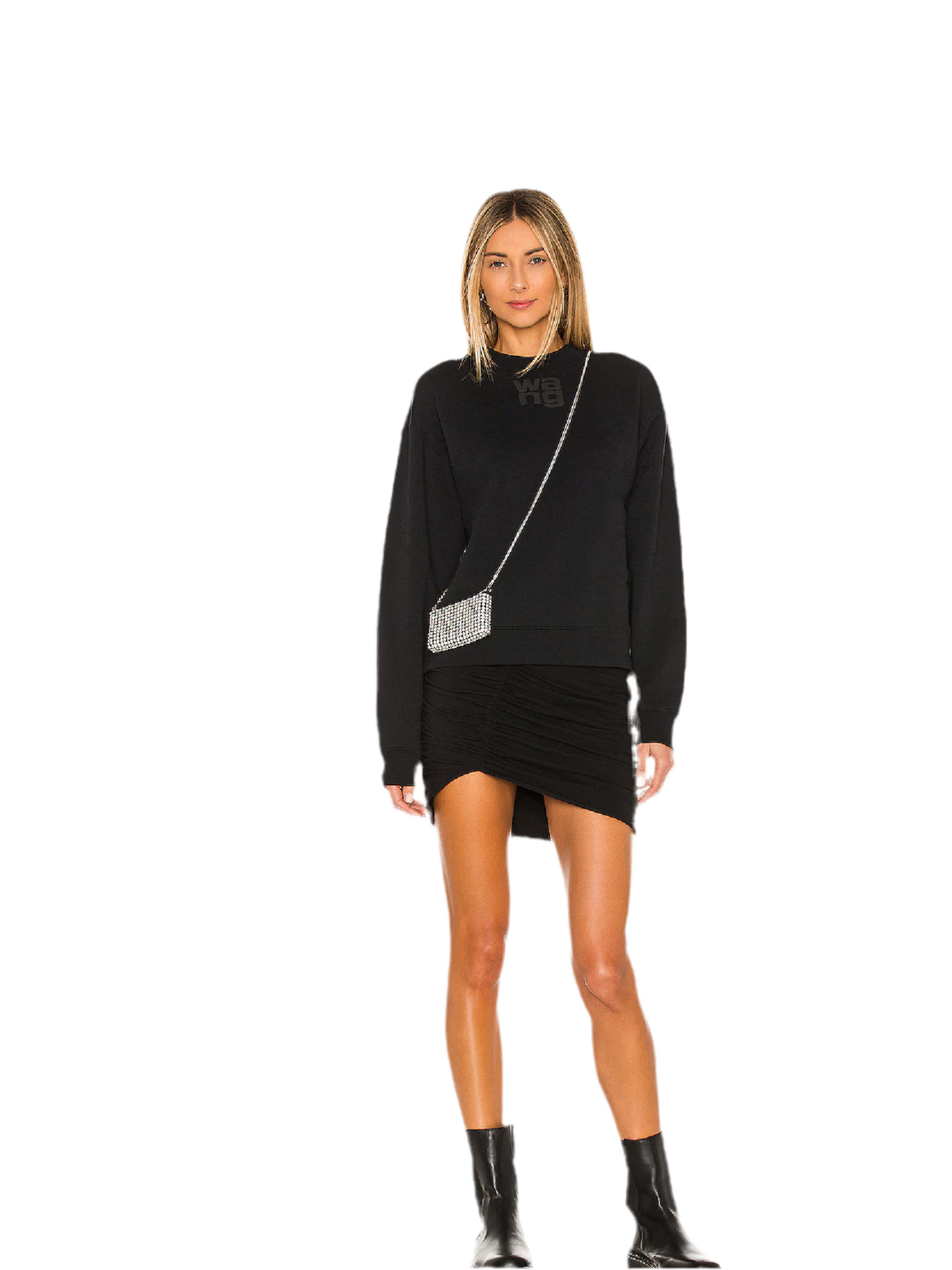 Alexander Wang Essential Terry Crew Sweatshirt W/ Puff Paint Logo, XSMALL