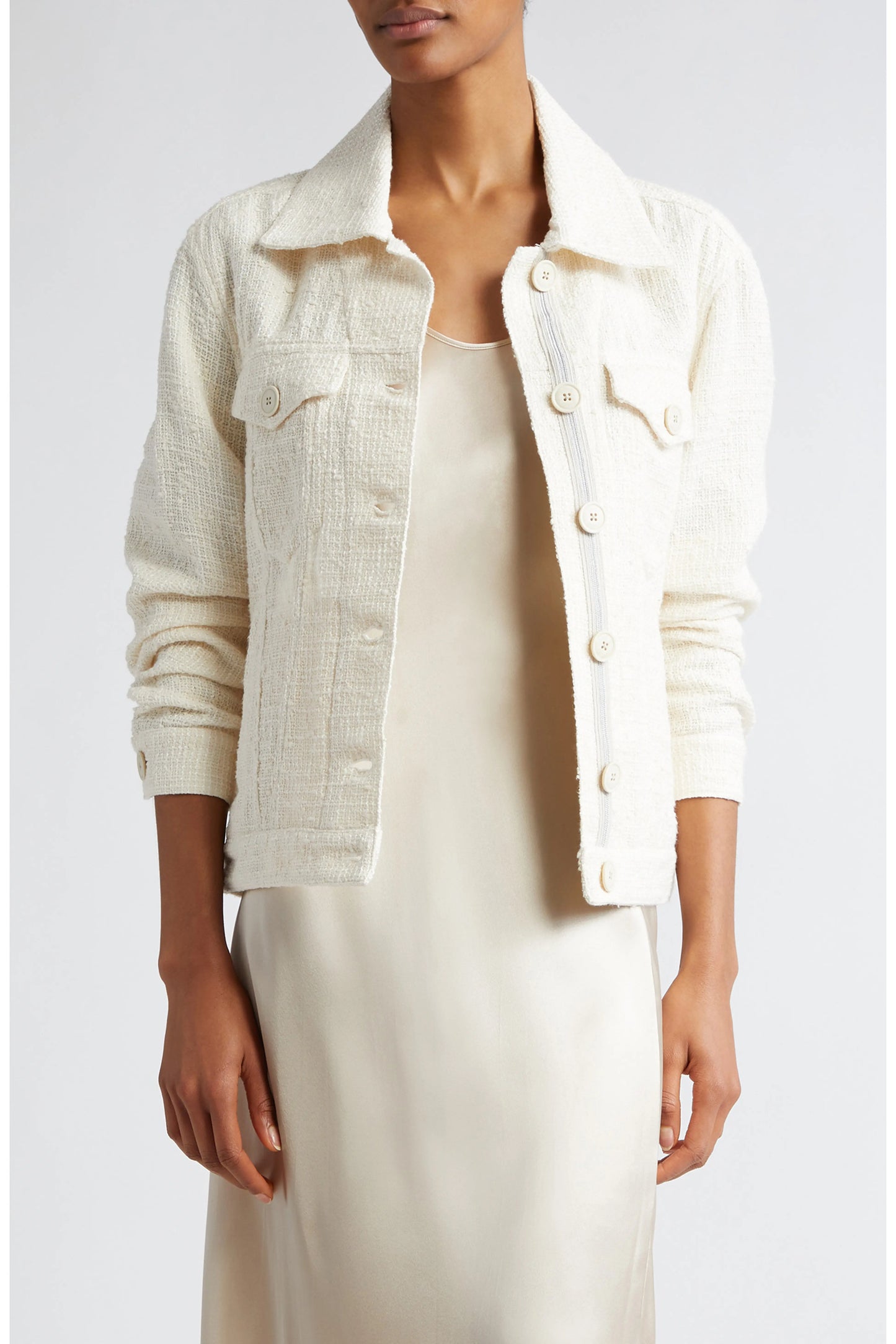 Eleventy Slub Weave Cotton Blend Trucker Jacket, Medium