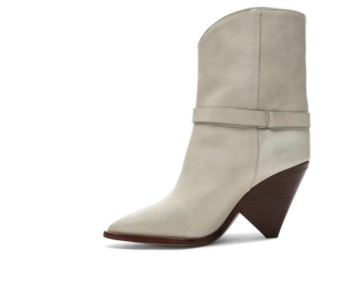 ISABEL MARANT Loffen Fringed Leather Ankle Boots In White, Size 37