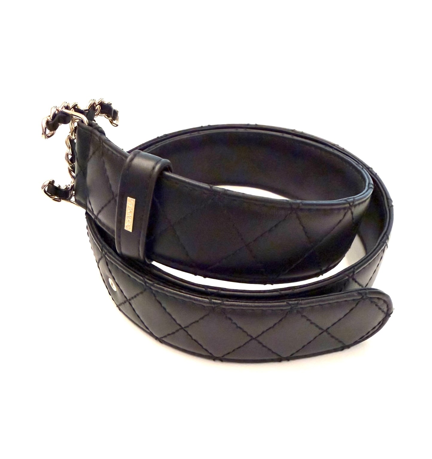 CHANEL BLACK CALFSKIN QUILTED CC CHAIN BELT SIZE 80/32