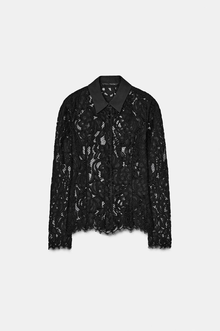 Zara ZW Collection black crochet blouse, SMALL