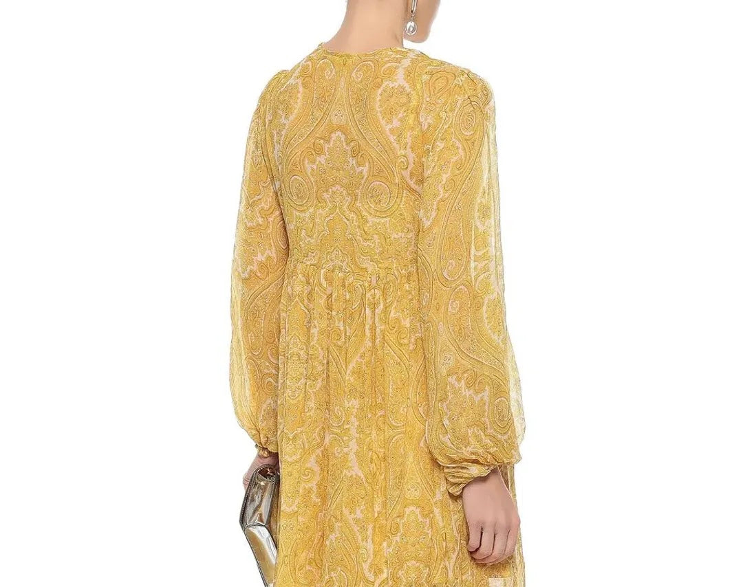 ZIMMERMANN YELLOW PAISLEY SHEER SILK BABYDOLL TOP SIZE 2