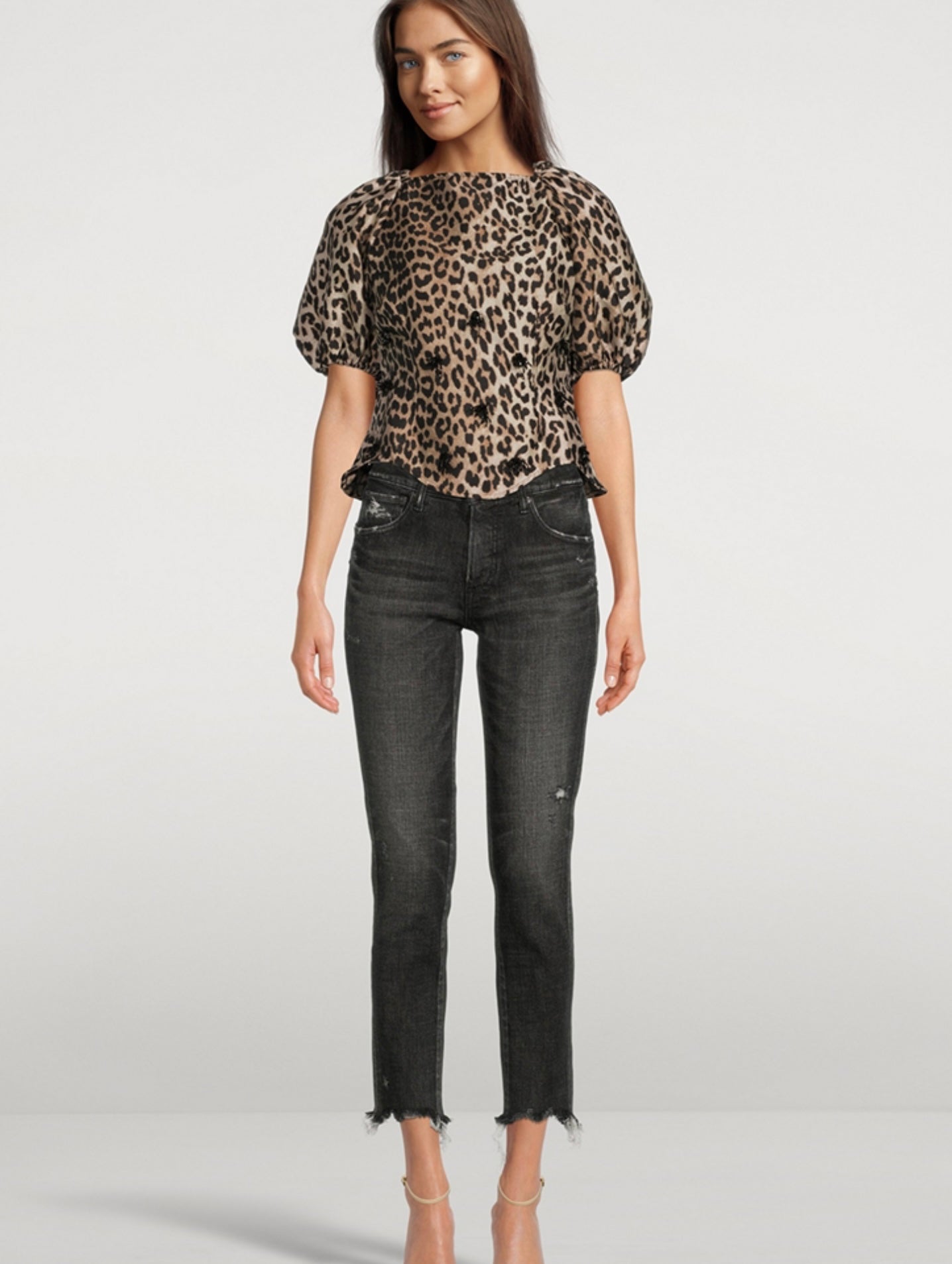 GANNI Re-Cut Crispy Jacquard Open-Back Blouse, SIZE 36
