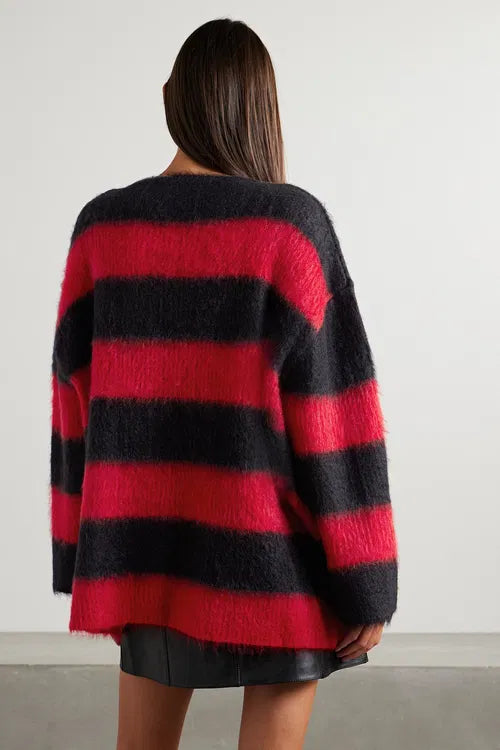 VALENTINO GARAVANI Oversized Striped Mohair-Blend Sweater, XSMALL