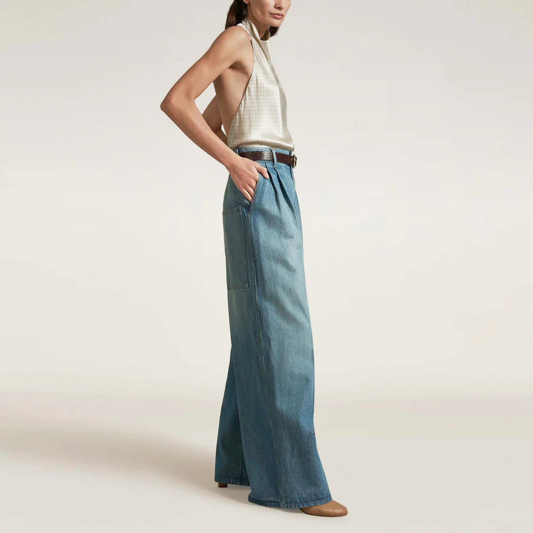 Kallmeyer Deep Pocket Wide Leg Jean in Blue, size 28