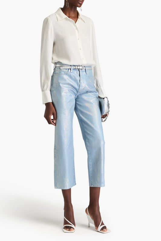 FRAME
Le Jane Crop iridescent-effect high-rise straight-leg jeans, Size 27
