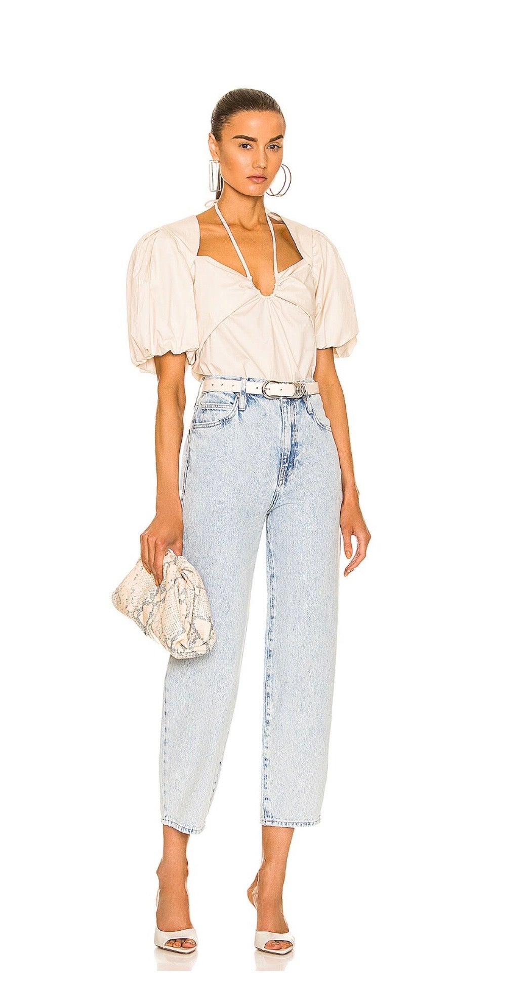FRAME Tie Neck Top in Flax, Small