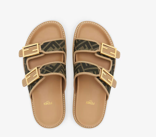 Fendi Feel Brown FF fabric slides, Size 36.5