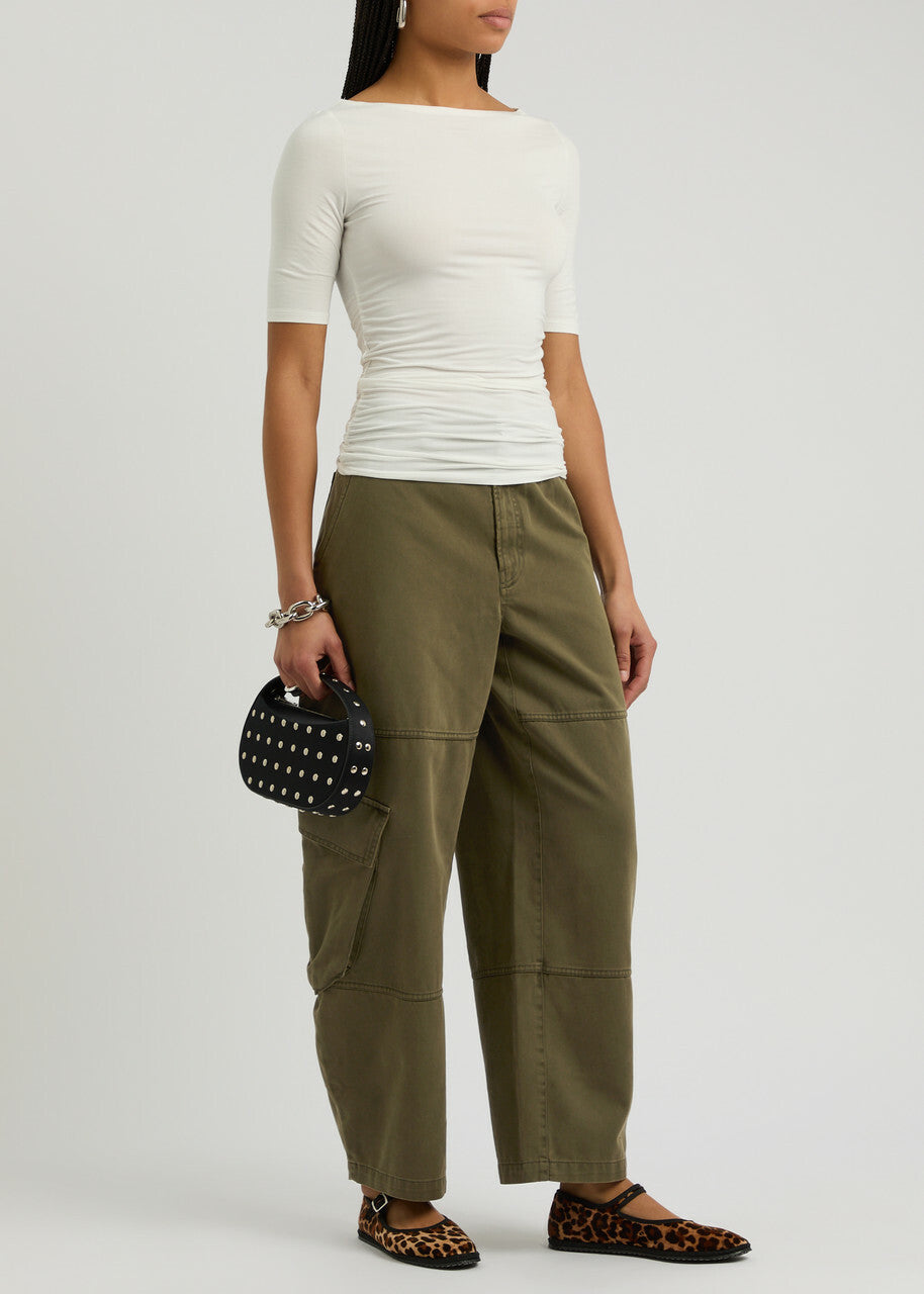 Frame The Bubble Barrel-leg Cotton Cargo Trousers Green, SIZE 30