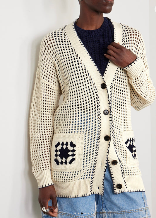 Frame open knit crocheted cardigan, XSMALL