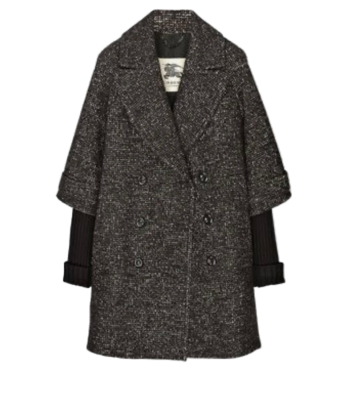 Burberry Black Tweed Wool Double Breasted Cocoon Coat, SIZE 4