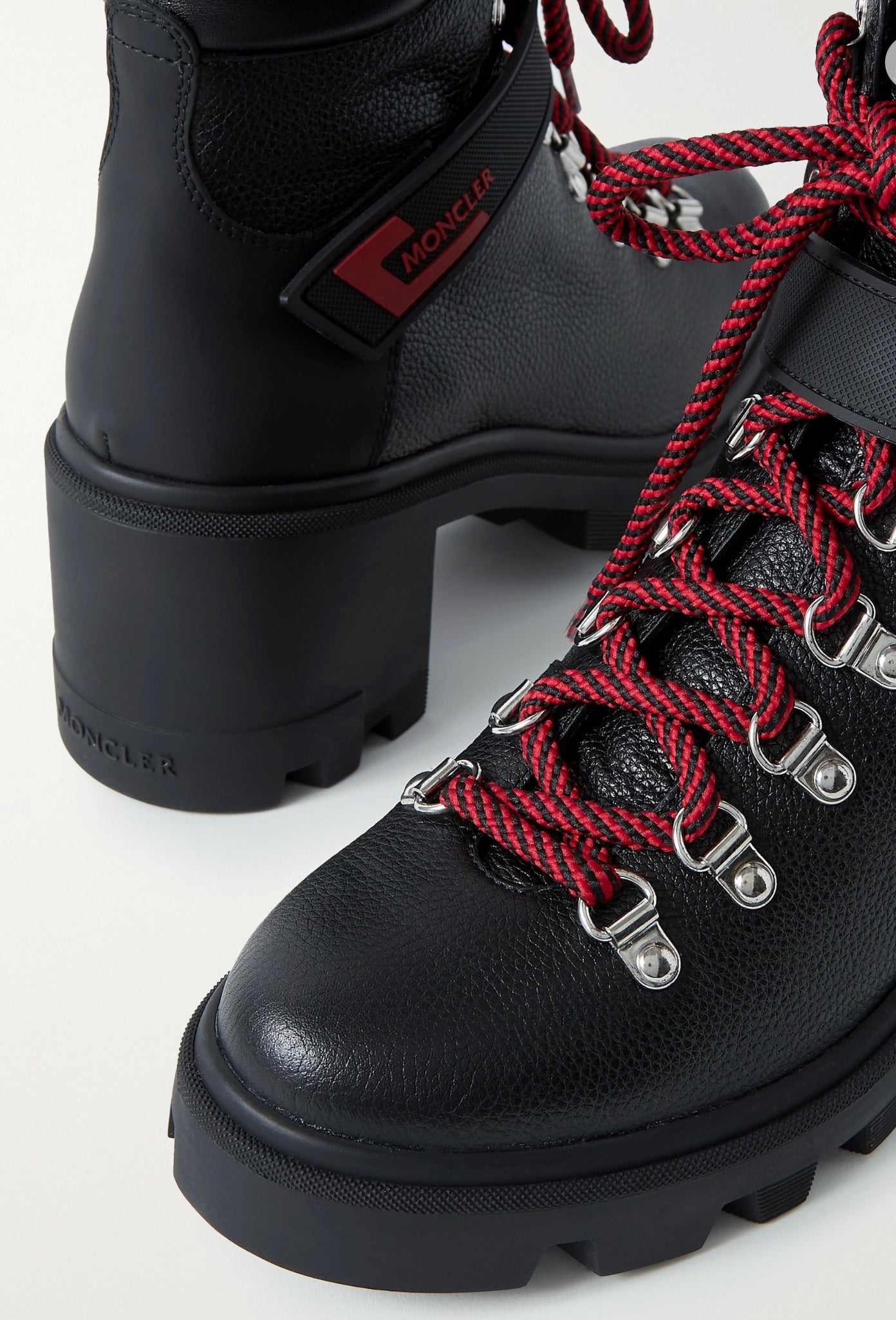 MONCLER Carol rubber-trimmed textured-leather ankle boots, SIZE 39