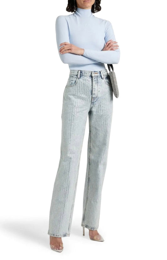 ALEXANDER WANG
Appliquéd Stretch-Knit Turtleneck Top - Light Blue, Medium