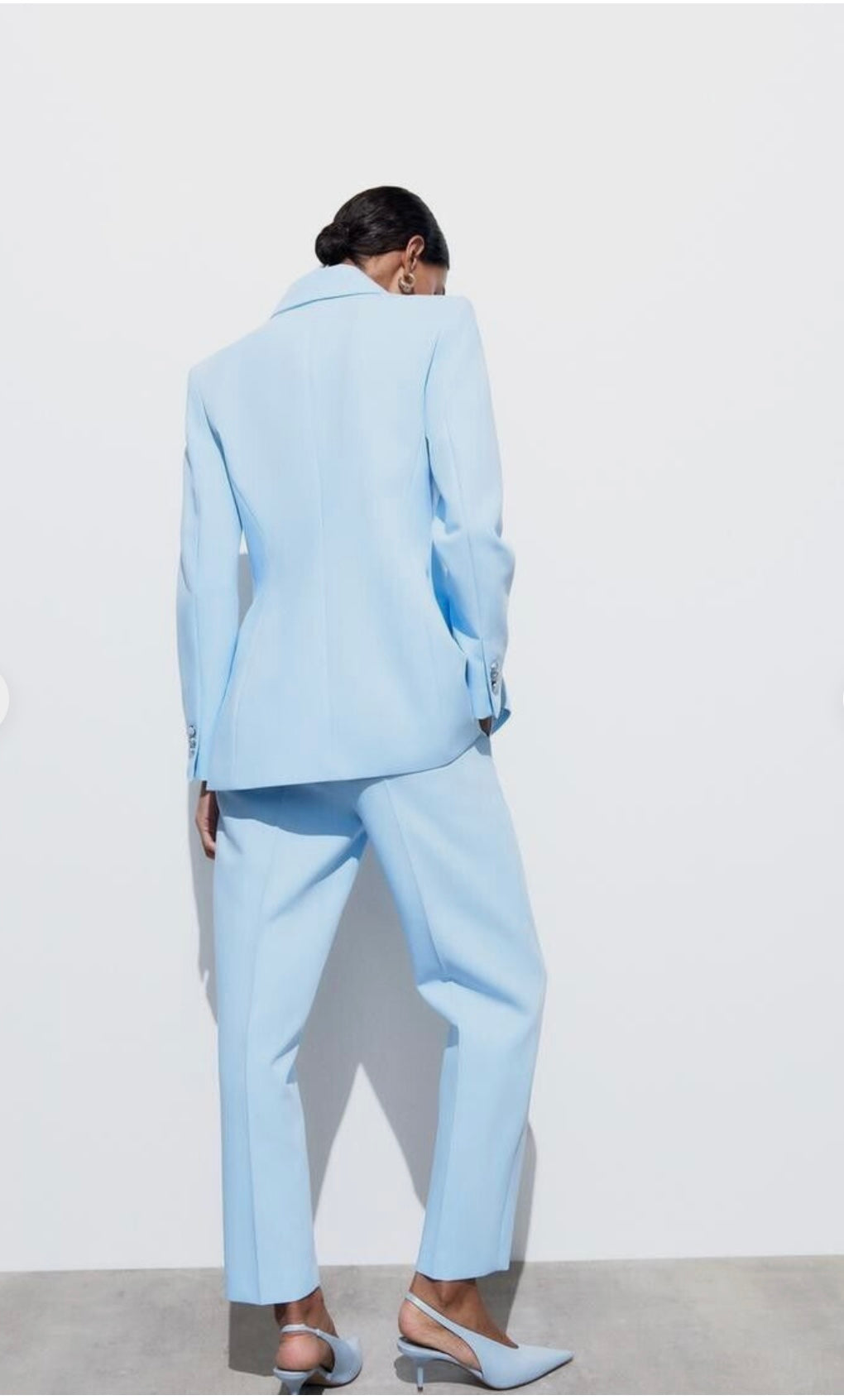 ZARA Woman Baby Blue Suit Double Breasted Blazer Pants Elegant