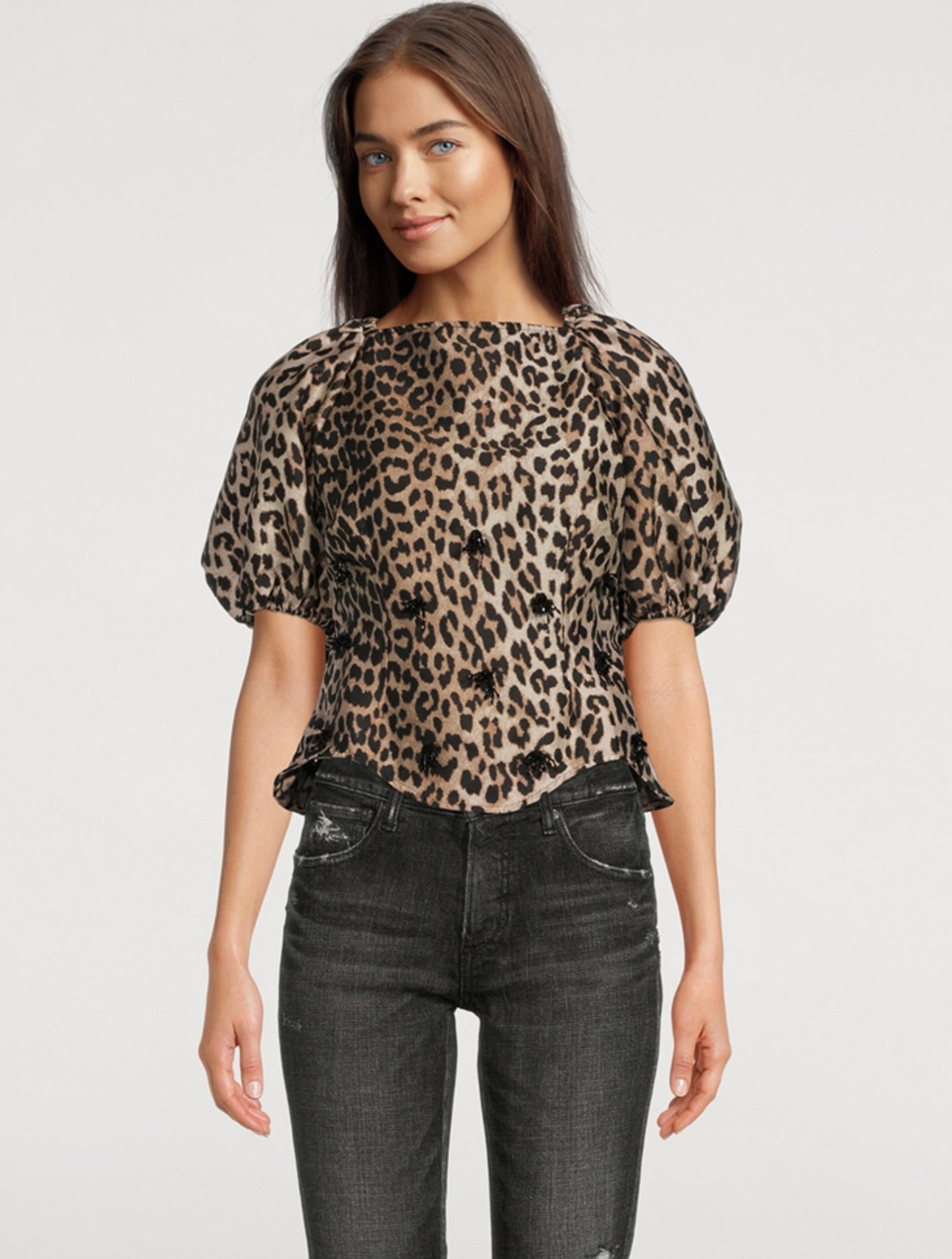 GANNI Re-Cut Crispy Jacquard Open-Back Blouse, SIZE 36