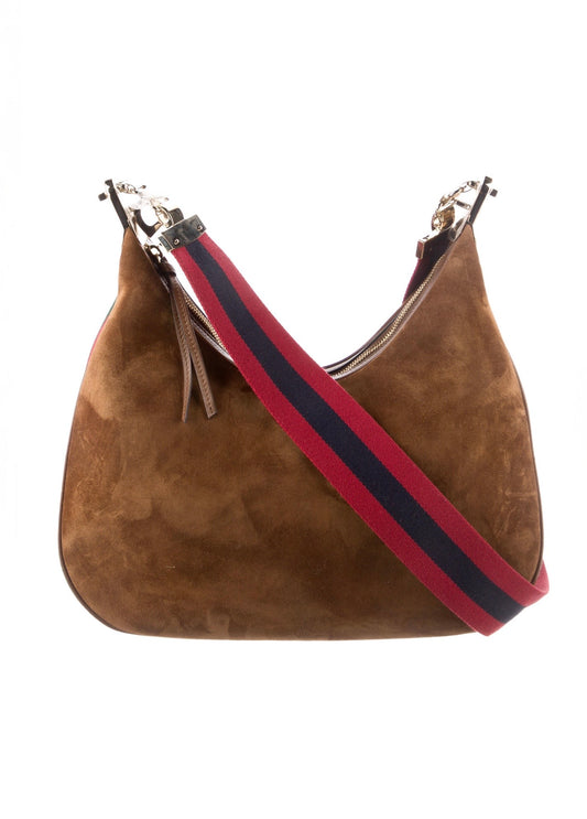 Gucci Suede Web Large Attache Shoulder Bag Brown