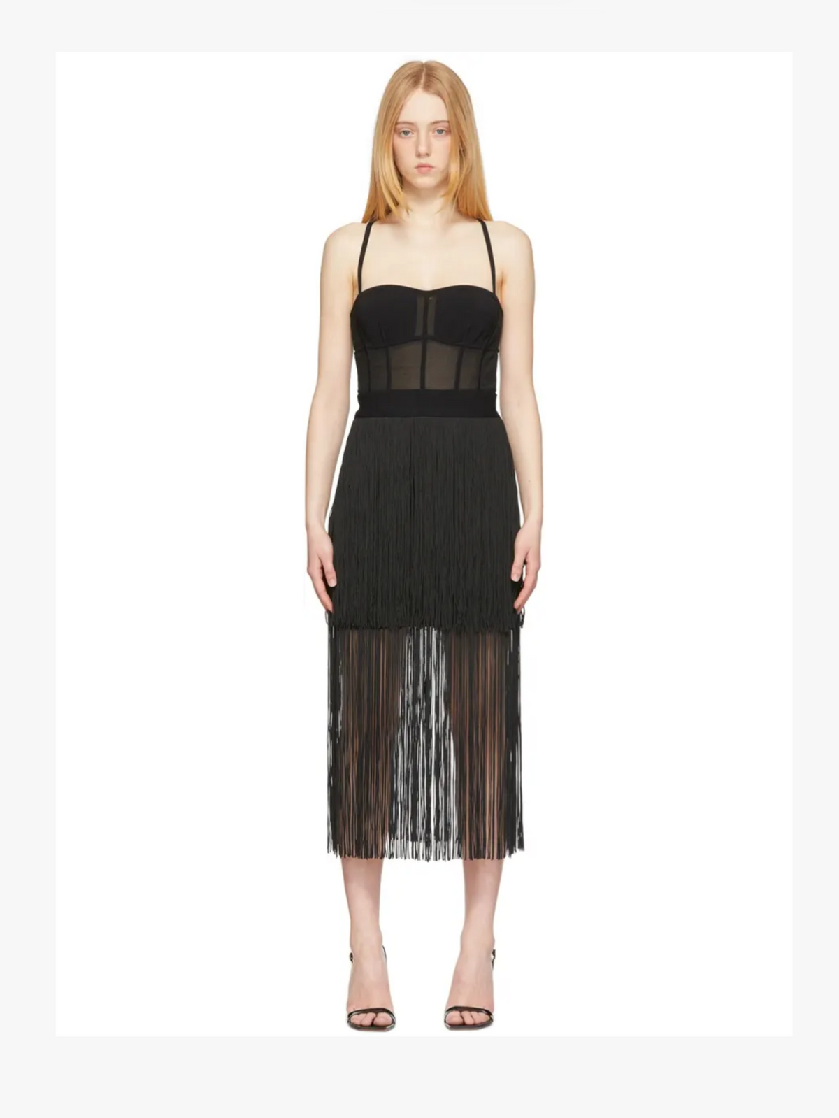 HERVE LEGER Fringed Bustier Dress, XSMALL