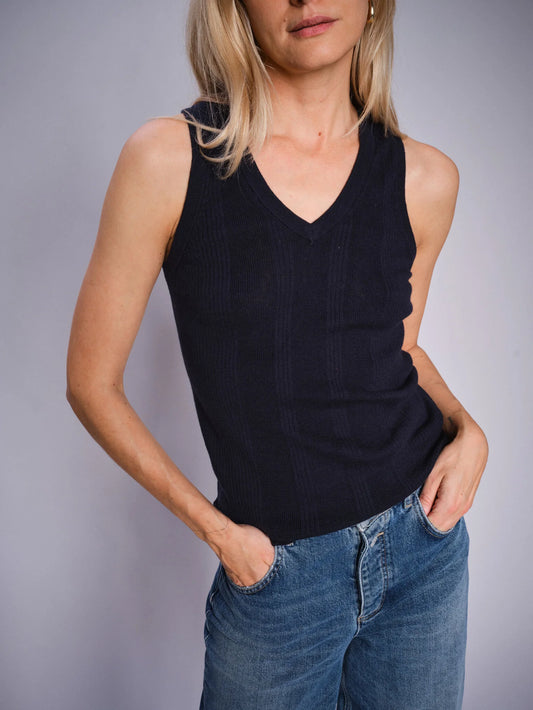 Mos Mosh MMRelena DARK NAVY Tani Rib V-neck Tank Top, Small