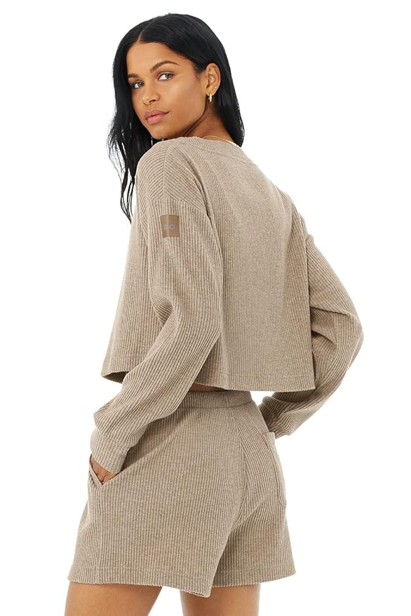 ALO Sports Set Muse Crop top & Jogger Sweatpant Suit Ribbed Knit Women Wear, XSMALL