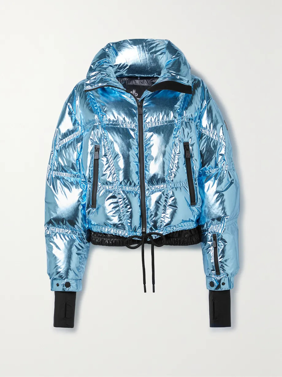 MONCLER GRENOBLE Valsorey cropped quilted padded down metallic ripstop jacket, SIZE 1