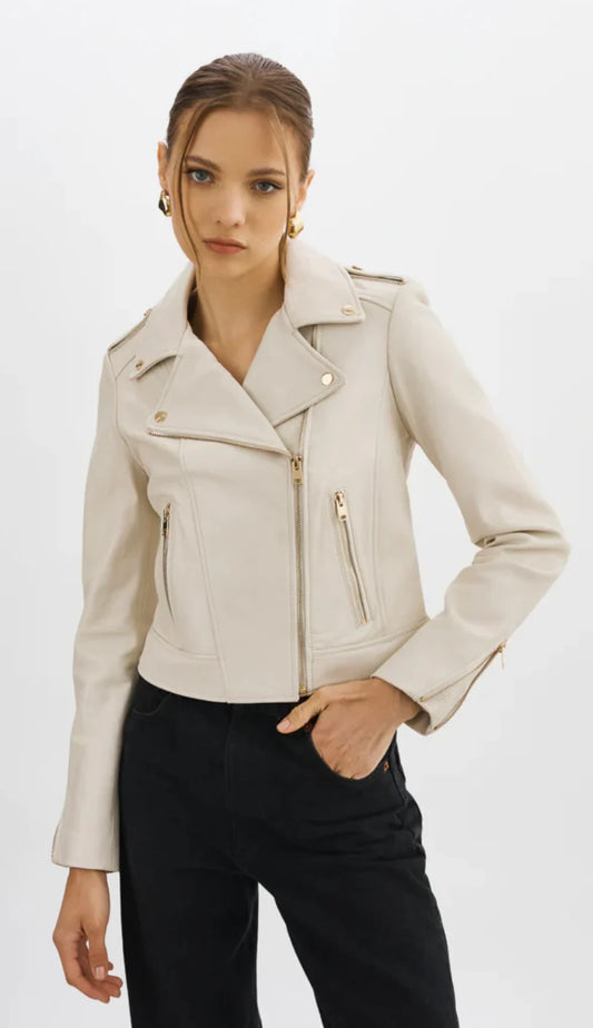 LAMARQUE NWT DONNA LEATHER JACKET MOON, XSMALL