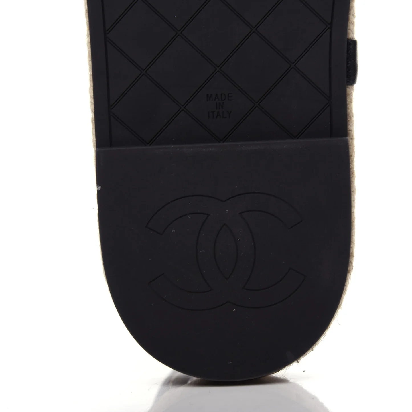 Chanel Black lambskin leather and gold-tone chain CC espadrille thong sandals, Size 39