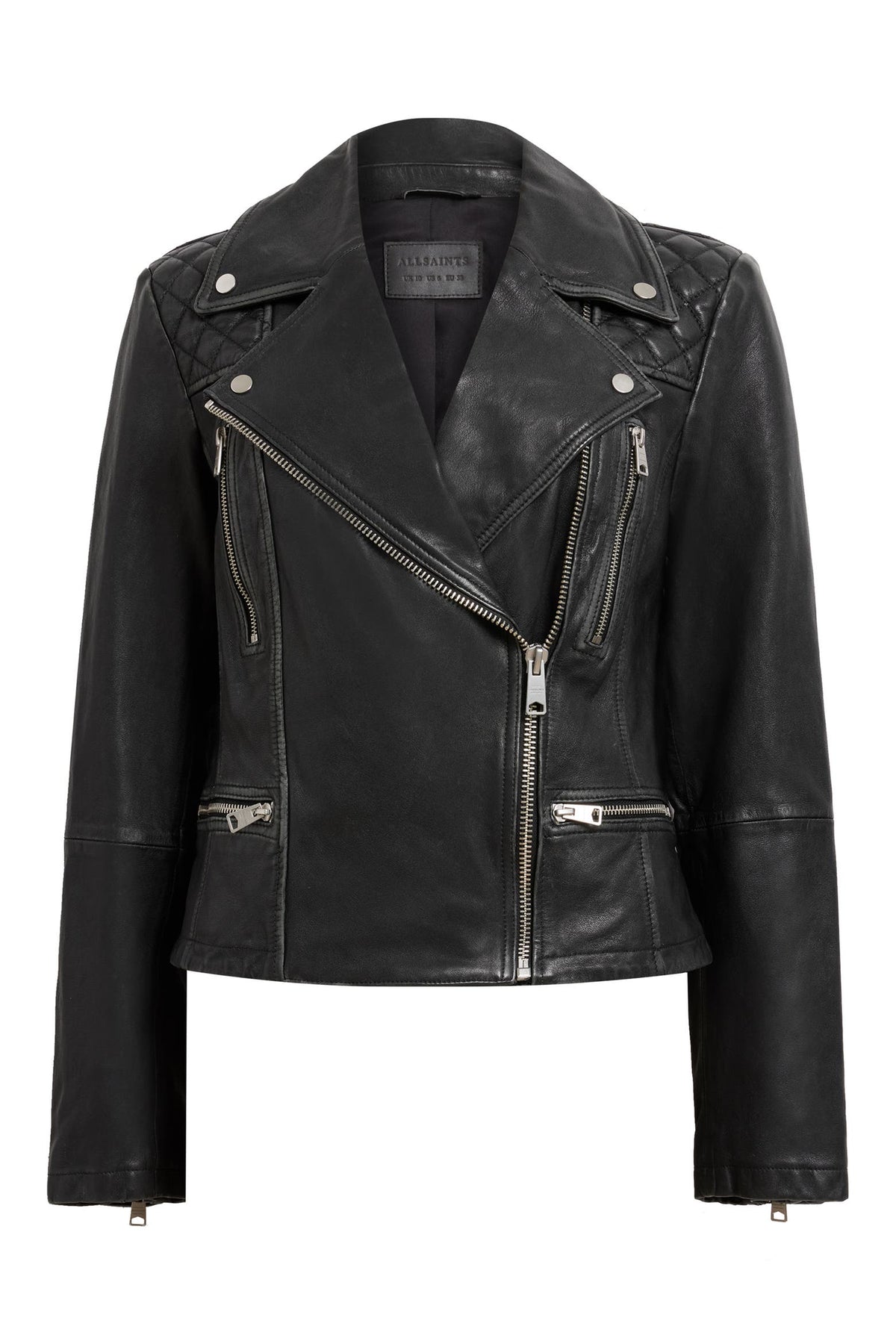 All Saints Unisex Cargo Distressed Leather Biker Jacket, Men’s Small, Women’s Medium
