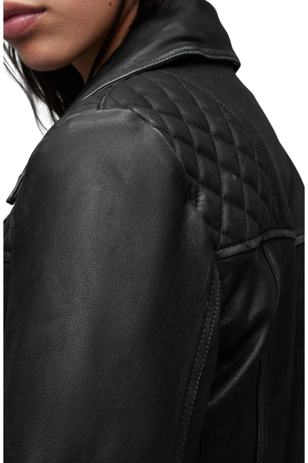 All Saints Unisex Cargo Distressed Leather Biker Jacket, Men’s Small, Women’s Medium