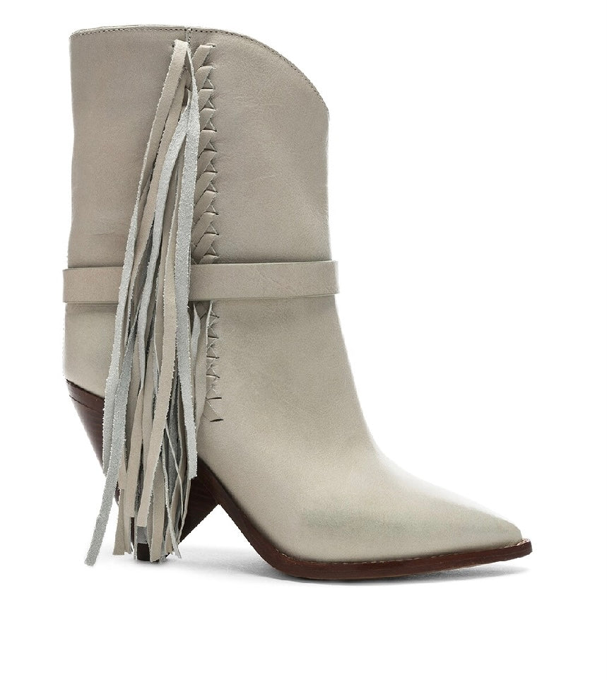 ISABEL MARANT Loffen Fringed Leather Ankle Boots In White, Size 37