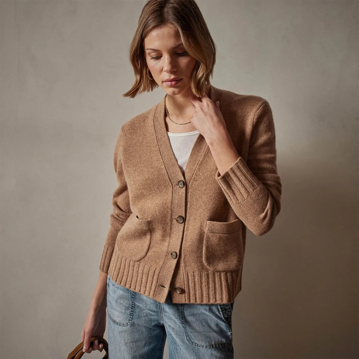 JAMES PERSE Shrunken Recycled Cashmere Cardigan - Caramel, SIZE 0