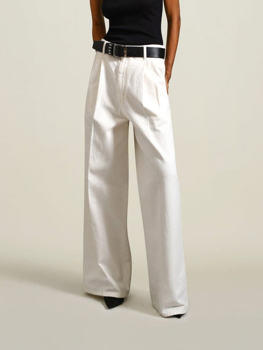 Kallmeyer Deep Pocket Wide Leg Jean in cream, Size 4