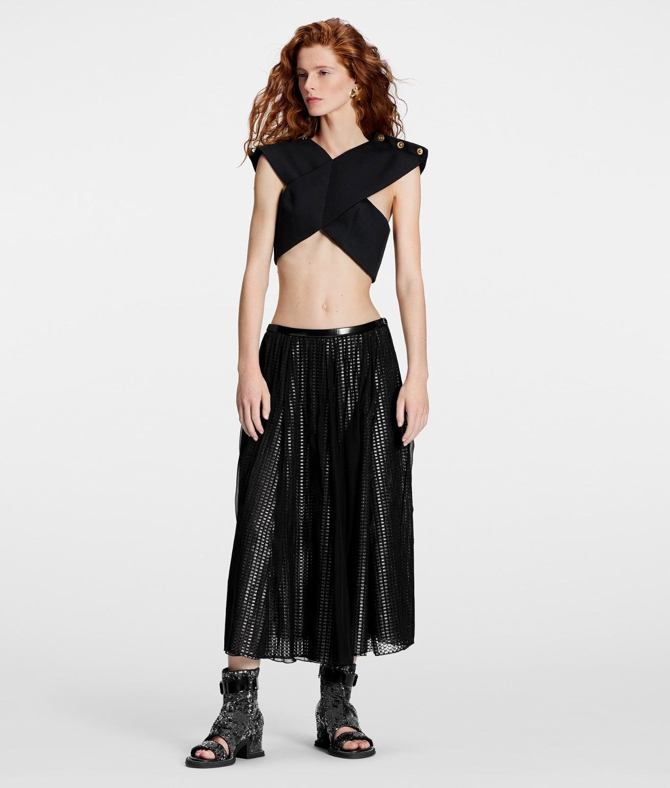 LOUIS VUITTON Draped Mirrorball Midi Skirt, SIZE 38