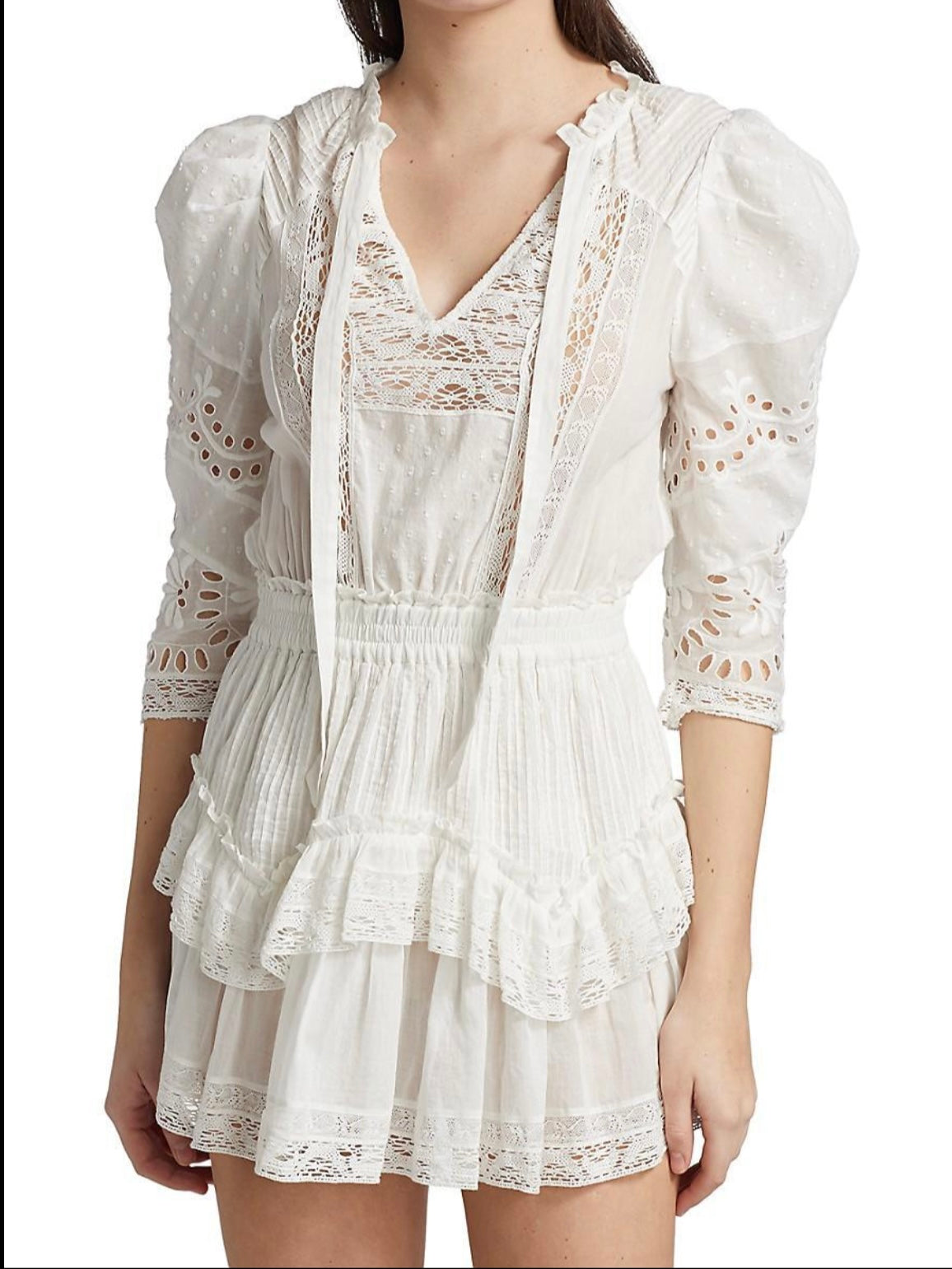 LOVESHACK FANCY Under The Archway Isidore Lace Mini A-Line Dress - XSMALL