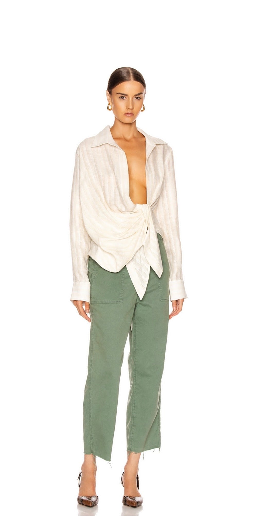 MOTHER Patch Pocket Private Ankle Fray in Army Green, Size 27