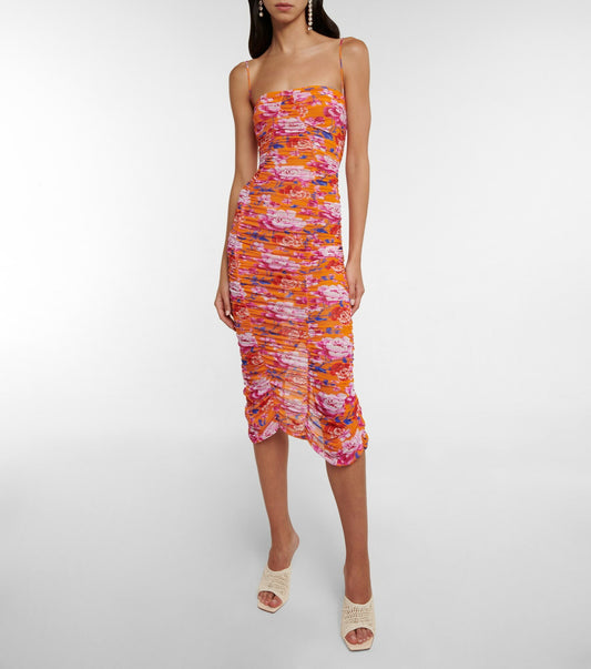 Magda Butrym - Ruched floral mesh midi dress, SIZE 8