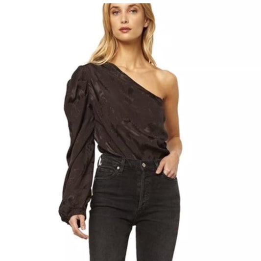 Misa Los Angeles Bianca One Shoulder Bodysuit in Black Floral Size XSMALL