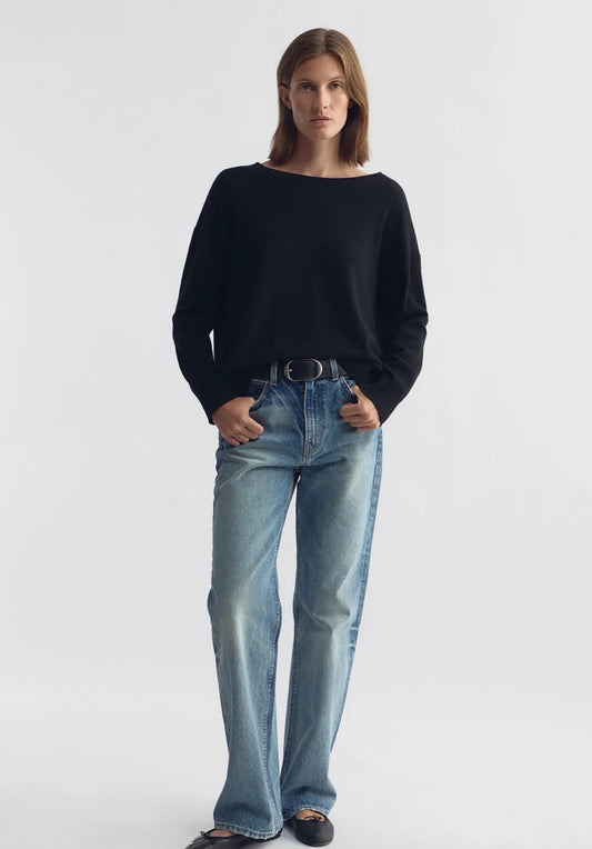 NILI LOTAN black Cashmere Boyfriend Sweater, Small (oversized)