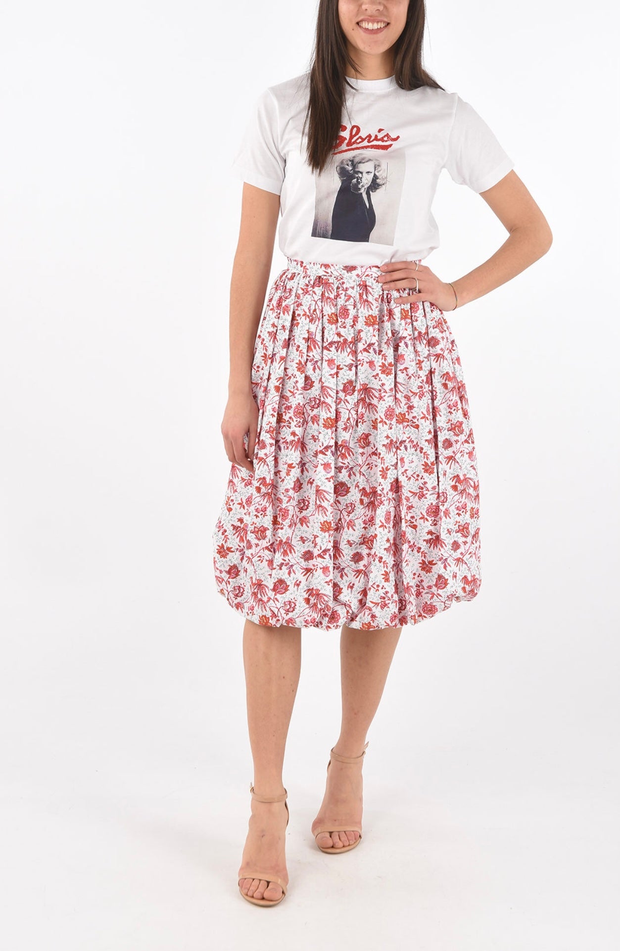 PATOU Printed midi bubble skirt in organic cotton, SIZE 38