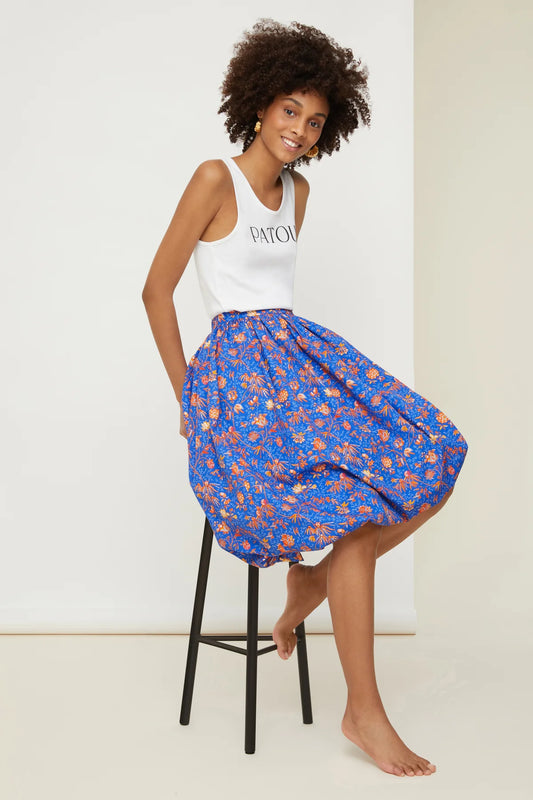 PATOU Printed midi bubble skirt in organic cotton, Citrus Summer Indienne, SIZE 40
