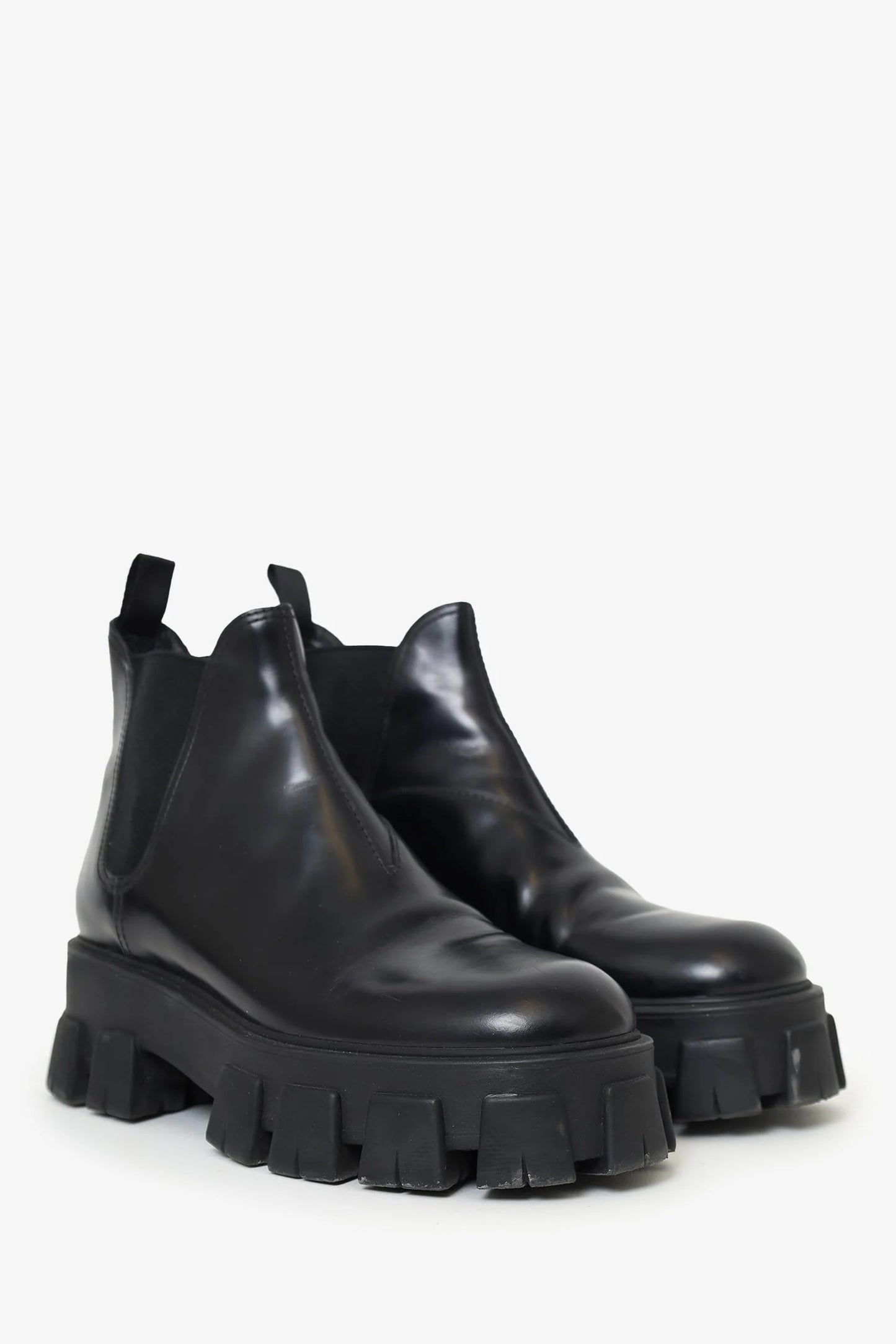 Prada Monolith brushed leather Chelsea Boots, SIZE 8.5