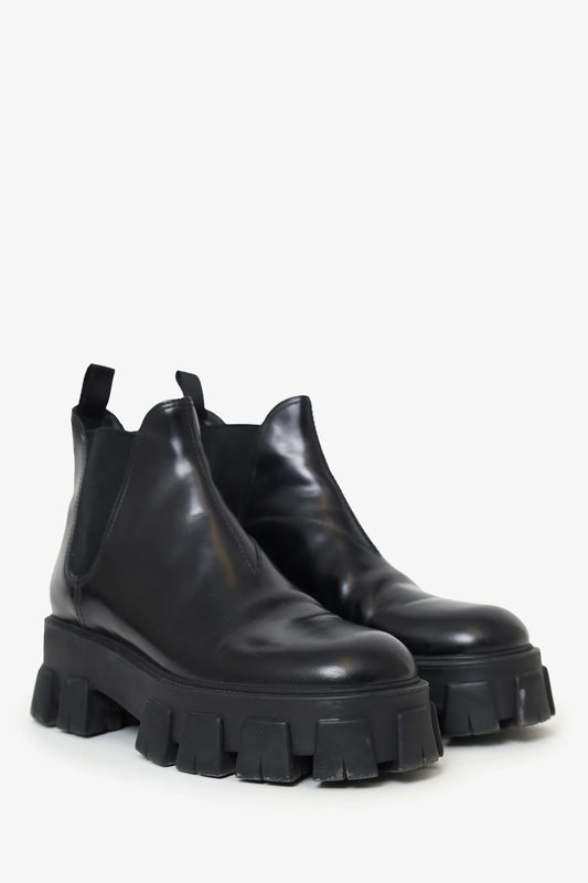 Prada Monolith brushed leather Chelsea Boots, SIZE 8.5