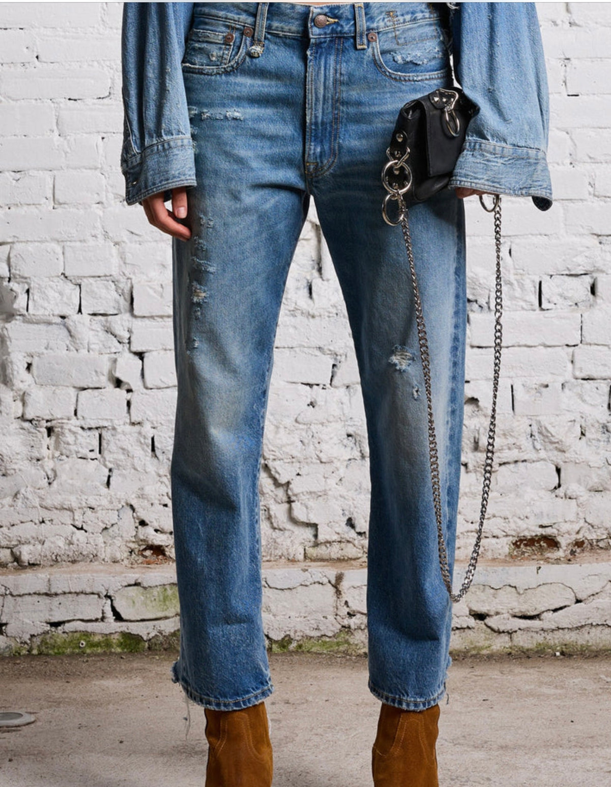 R13 BOYFRIEND JEAN - BAIN WITH RIPS, SIZE 24 (FITS 25/26)