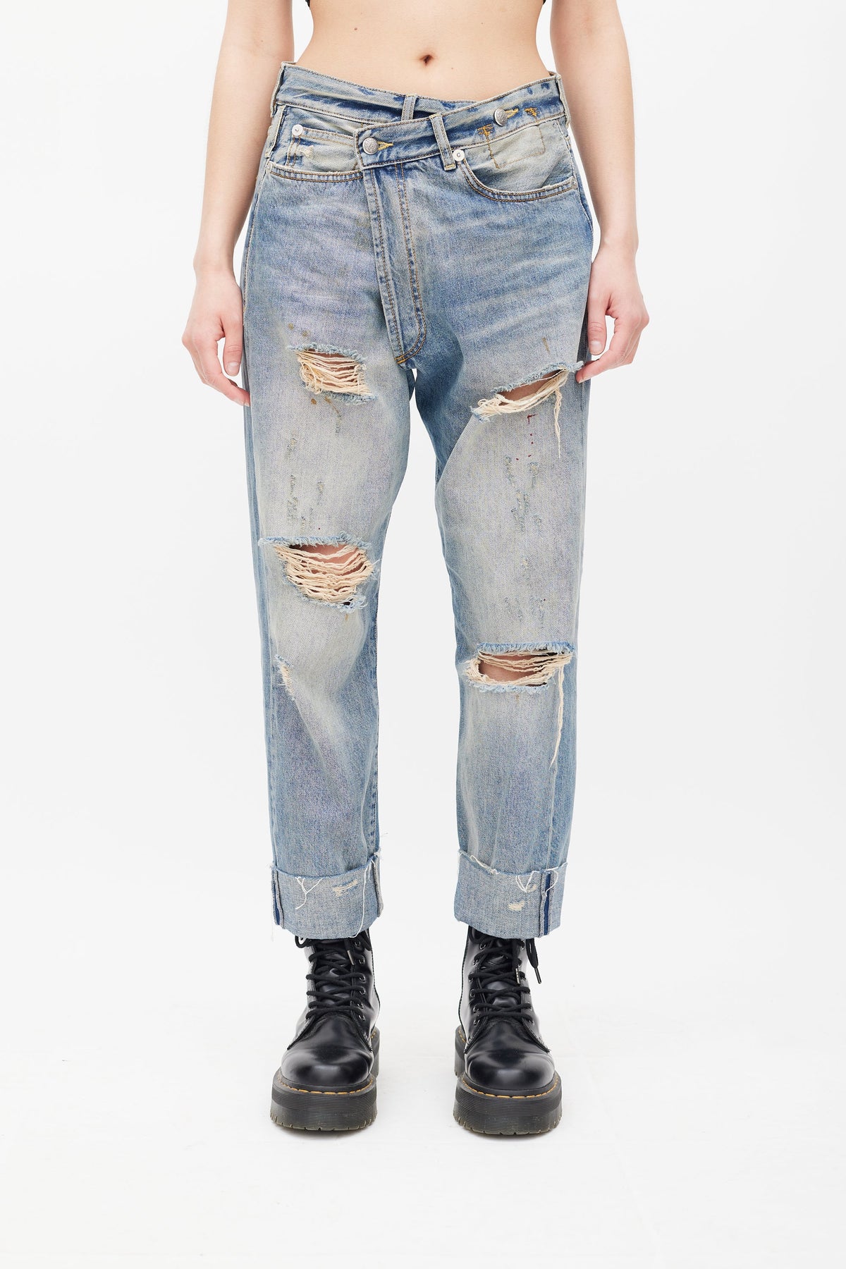 R13 NWT Cross Over Jean, Emory with rips Size 27
