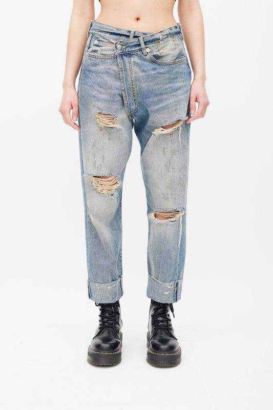 R13 NWT Cross Over Jean, Emory with rips Size 27