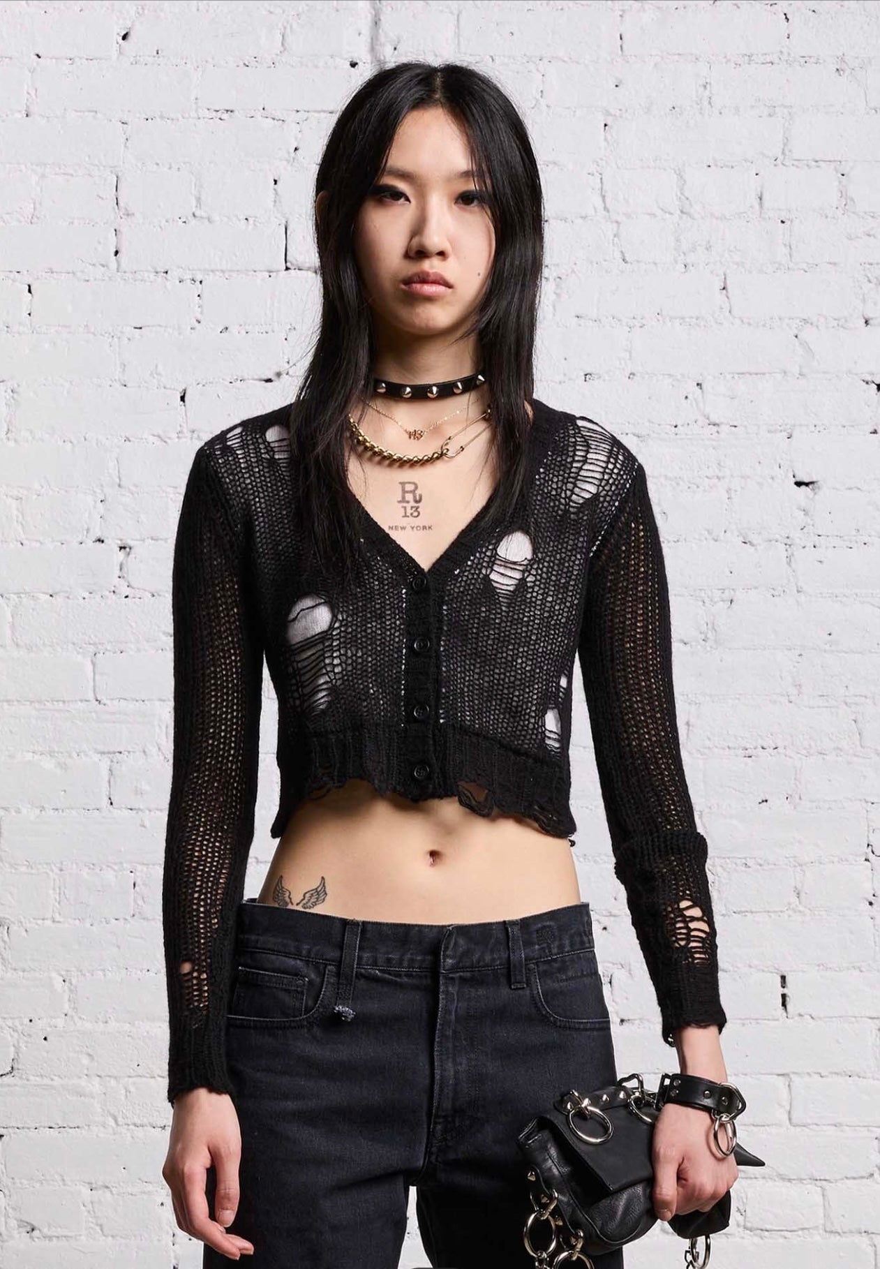 R13 NWT Black Double Layer Cardigan, SMALL