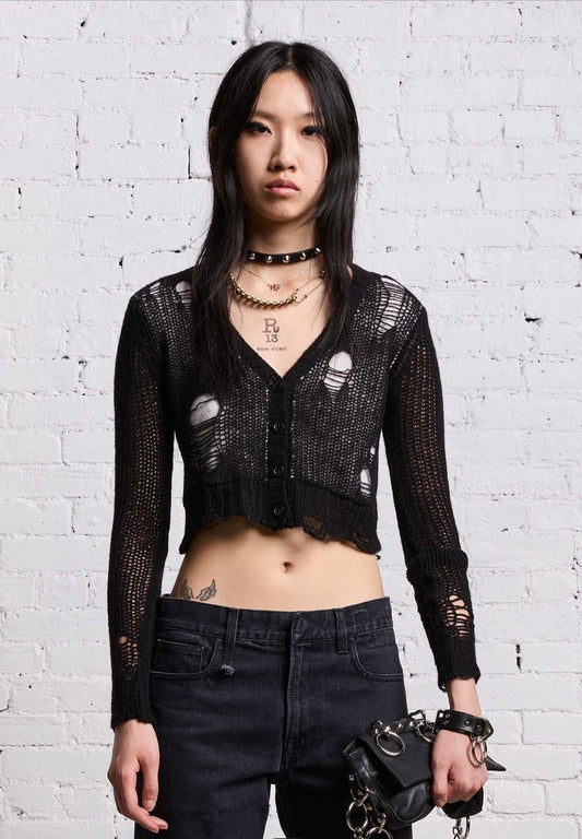 R13 NWT Black Double Layer Cardigan, SMALL