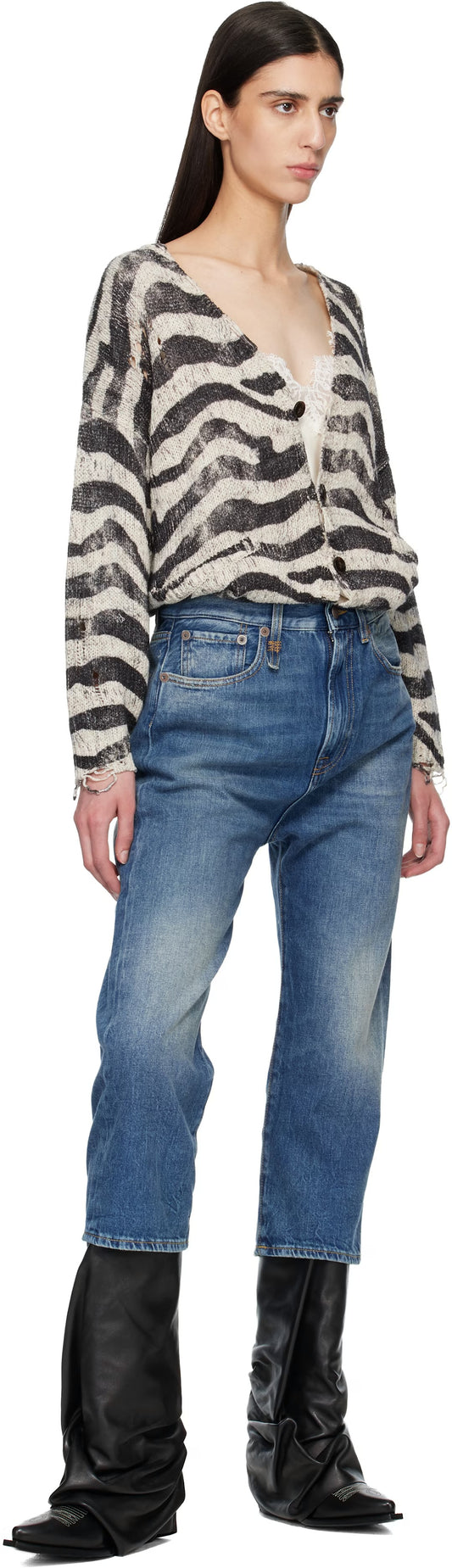 R13 tailored drop Jean, wash Cliff linen indigo, Size 27